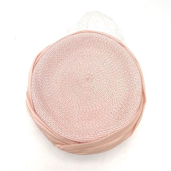 Vintage 1950s Pillbox Hat Veiled Chiffon Straw Hat Pastel Pink Easter Wedding - Picture 9 of 11